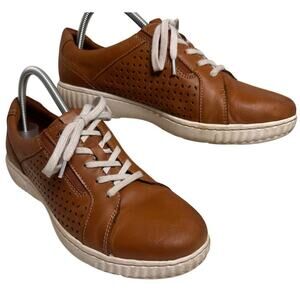 Clarks Collection Caroline Ella Leather Casual Sneakers Sz 10 M Cognac Comfort